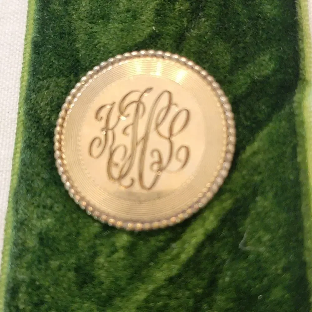 12k gold filled round monogrammed engraved round brooch pin